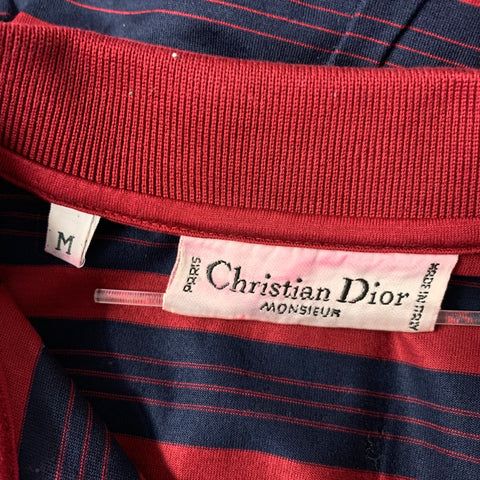 CHRISTIAN DIOR Size M Red Navy Stripe Cotton Polo