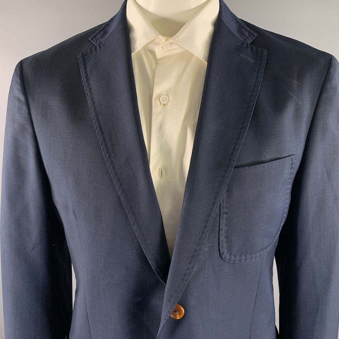 LUCIANO BARBERA Chest Size 44 Navy Basketweave Wool Blend Sport Coat