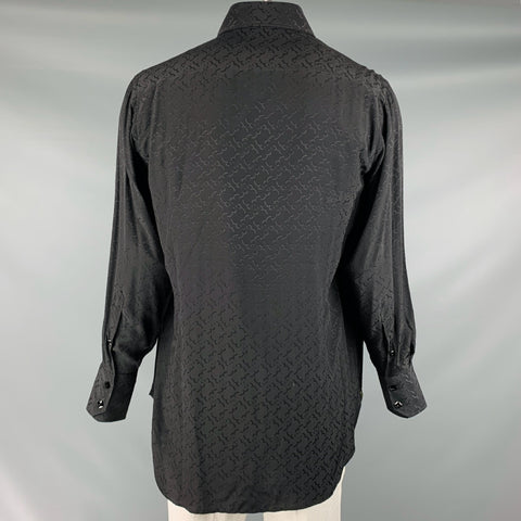 BILLIONAIRE COUTURE Size XL Black Monogram Jacquard Silk Long Sleeve Shirt