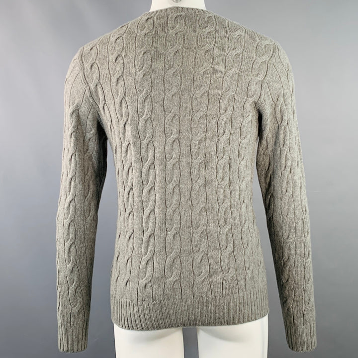 RALPH LAUREN Size M Grey Cable Knit Cashmere Crew Neck Sweater