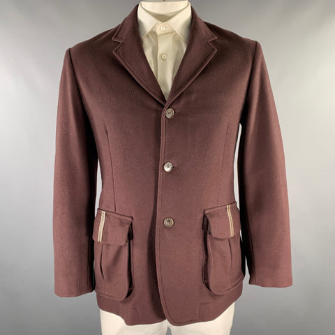 RYAN ROBERTS Size 40 Burgundy Embellishment Wool Cashmere Nylon Coat