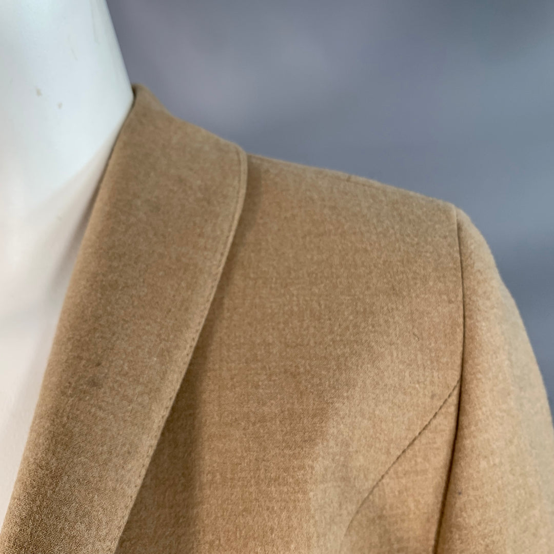 PAUW Size 2 Beige Wool Blend Pleated Shawl Lapel Tie Closure Jacket Blazer