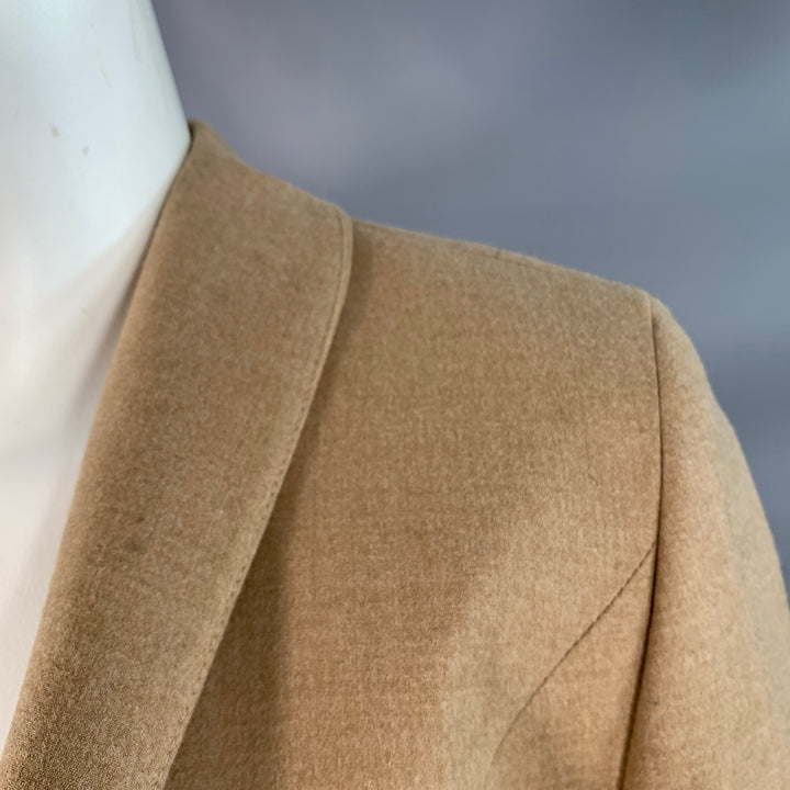 PAUW Size 2 Beige Wool Blend Pleated Shawl Lapel Tie Closure Jacket Blazer