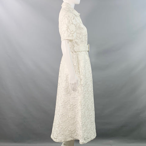 TOCCIN(NY) Robe chemise trapèze en dentelle de polyester ivoire avec ceinture, taille S