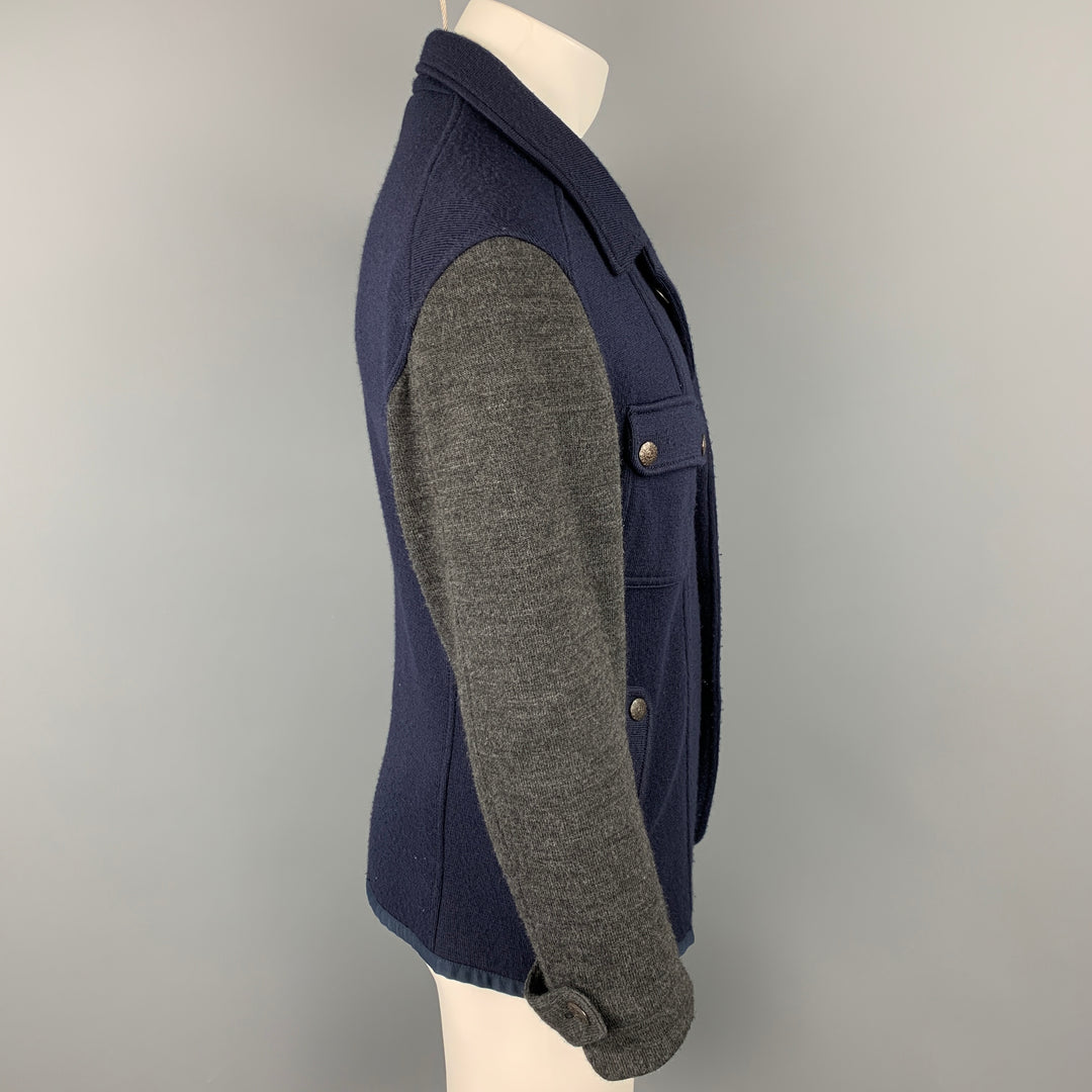 JUST CAVALLI Chaqueta de punto color block azul marino y gris talla L