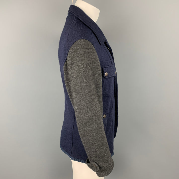 JUST CAVALLI Chaqueta de punto color block azul marino y gris talla L