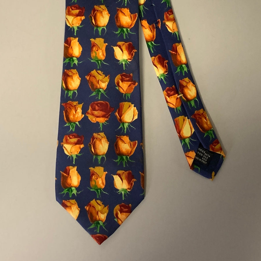 GUCCI Navy Orange Floral Silk Tie