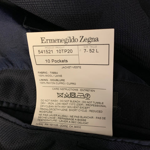 ERMENEGILDO ZEGNA Size 42 Navy Wool Notch Lapel Sport Coat