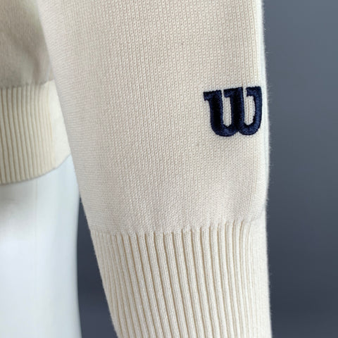 WILSON Size S Cream Navy Logo Cotton Cardigan