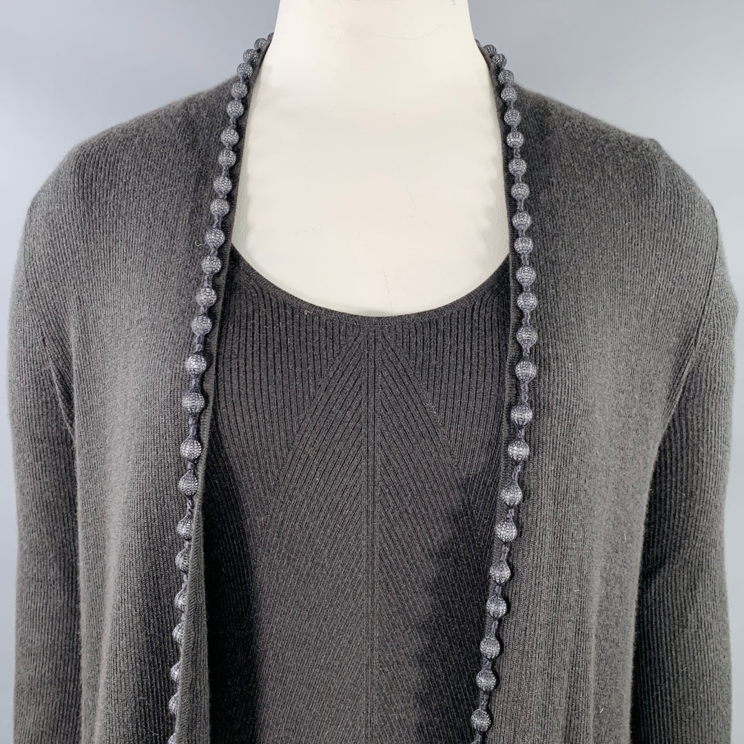 TSE Size L Grey Slate Cashmere Rib Knit Open Front Cardigan Dress Set
