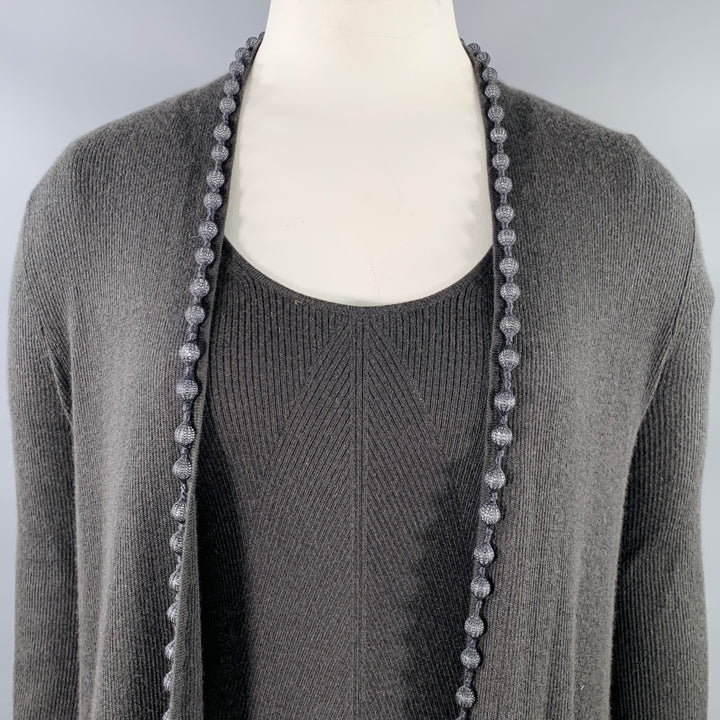 TSE Size L Grey Slate Cashmere Rib Knit Open Front Cardigan Dress Set