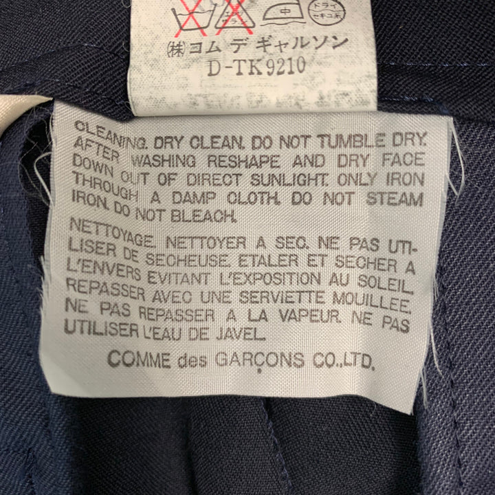 COMME des GARCONS 1989 Talla S Pantalón de vestir de pernera ancha y talle alto con cinturón de lana azul marino