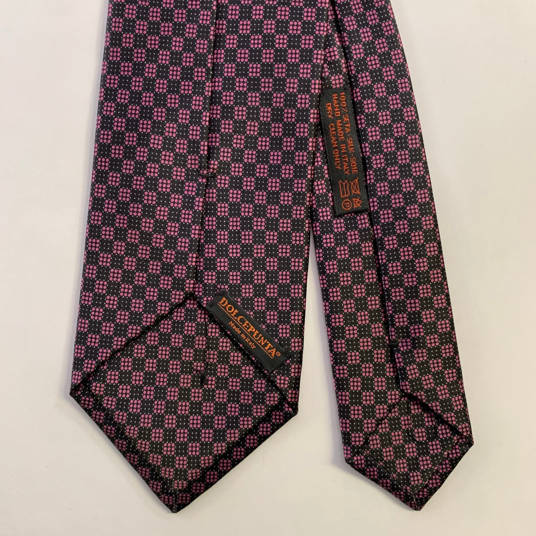 DOLCEPUNTA Pink Black Checkered Silk Tie