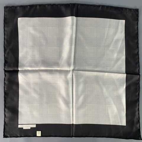 TURNBULL & ASSER Black White Grey Glenplaid Silk Pocket Square