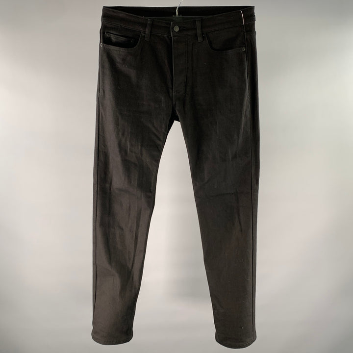 KSUBI Size 32 Black Embroidered Cotton Slim Fit Jeans