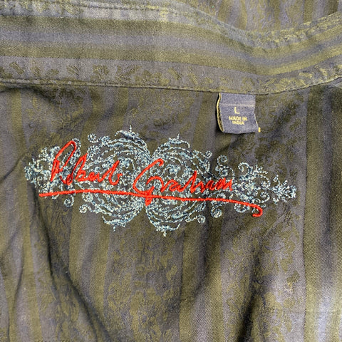 ROBERT GRAHAM Size L Navy Black Stripe Cotton French Cuff Long Sleeve Shirt