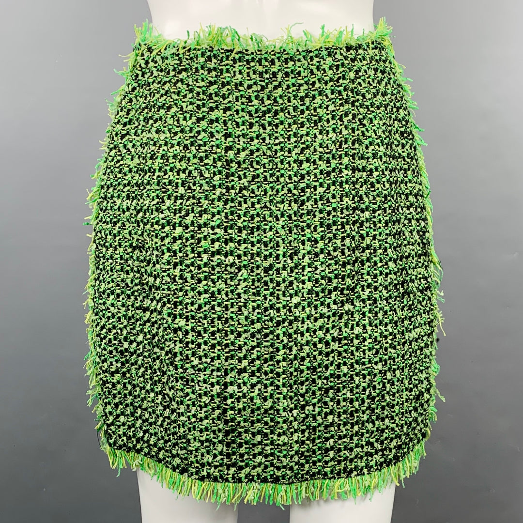 LANVIN 2012 Size 4 Green Black Cotton Blend Boucle Short Sleeve Skirt Set