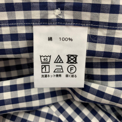 HITOYOSHI Size M Navy White Checkered Cotton Button Up Long Sleeve Shirt
