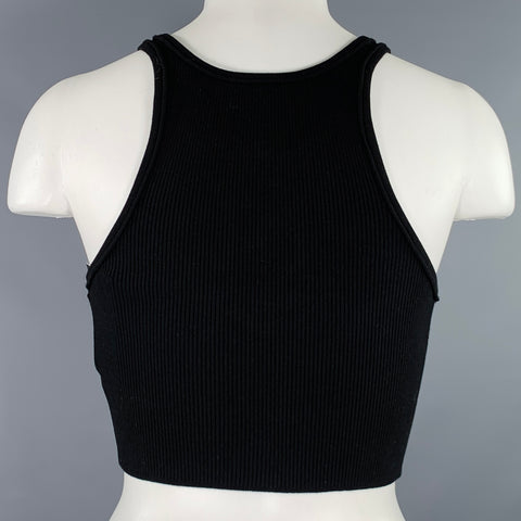 CELINE Size S Black White Cotton Blend Logo Athletic Casual Top