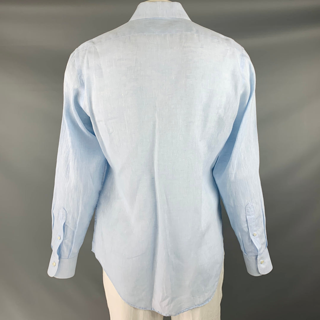 SAKS FIFTH AVENUE Size L Blue Linen Button Up Long Sleeve Shirt