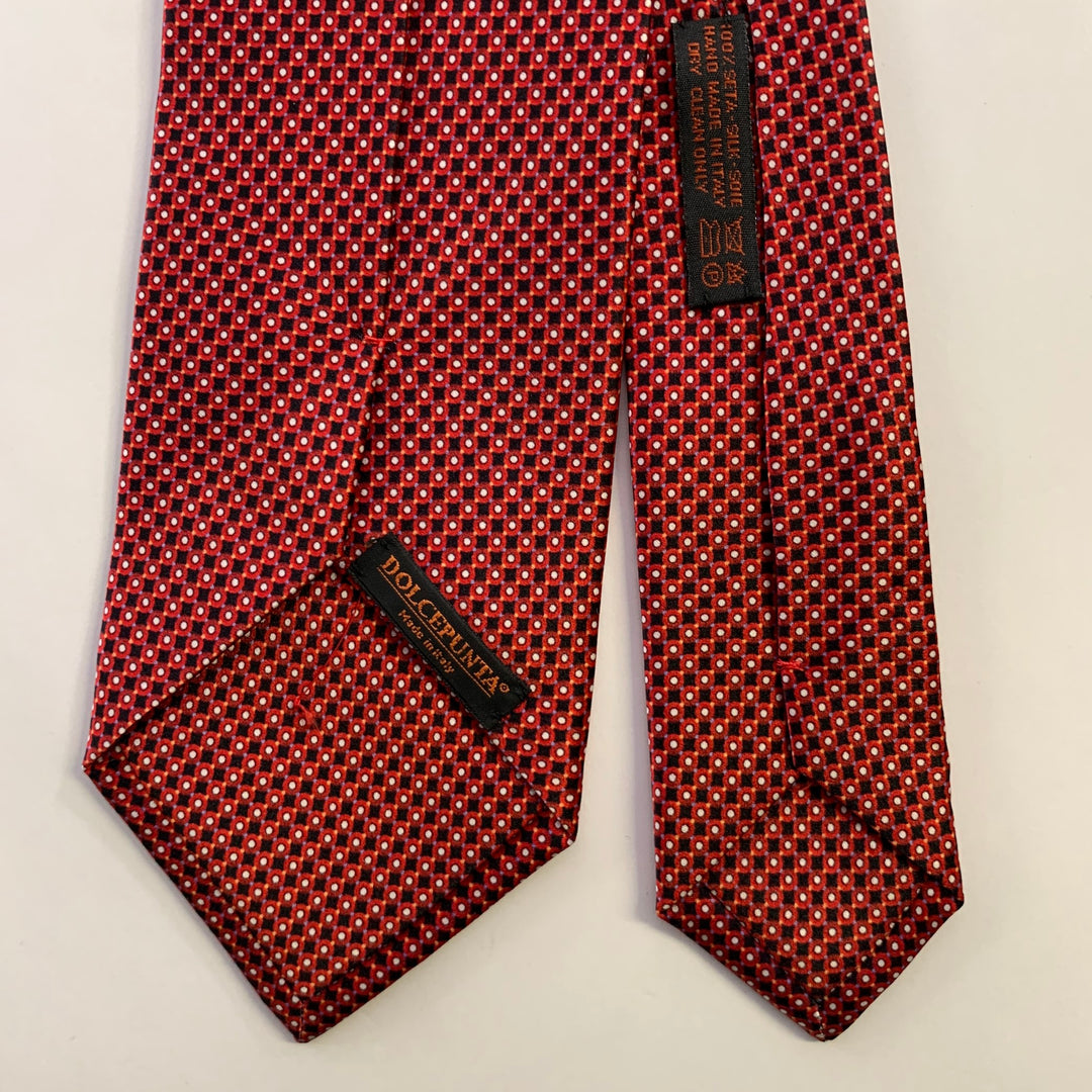 DOLCEPUNTA Red Black Polka Dot Foulard Silk Tie