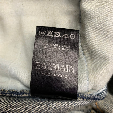 BALMAIN Size 32 Blue Cotton Motorcycle Jeans