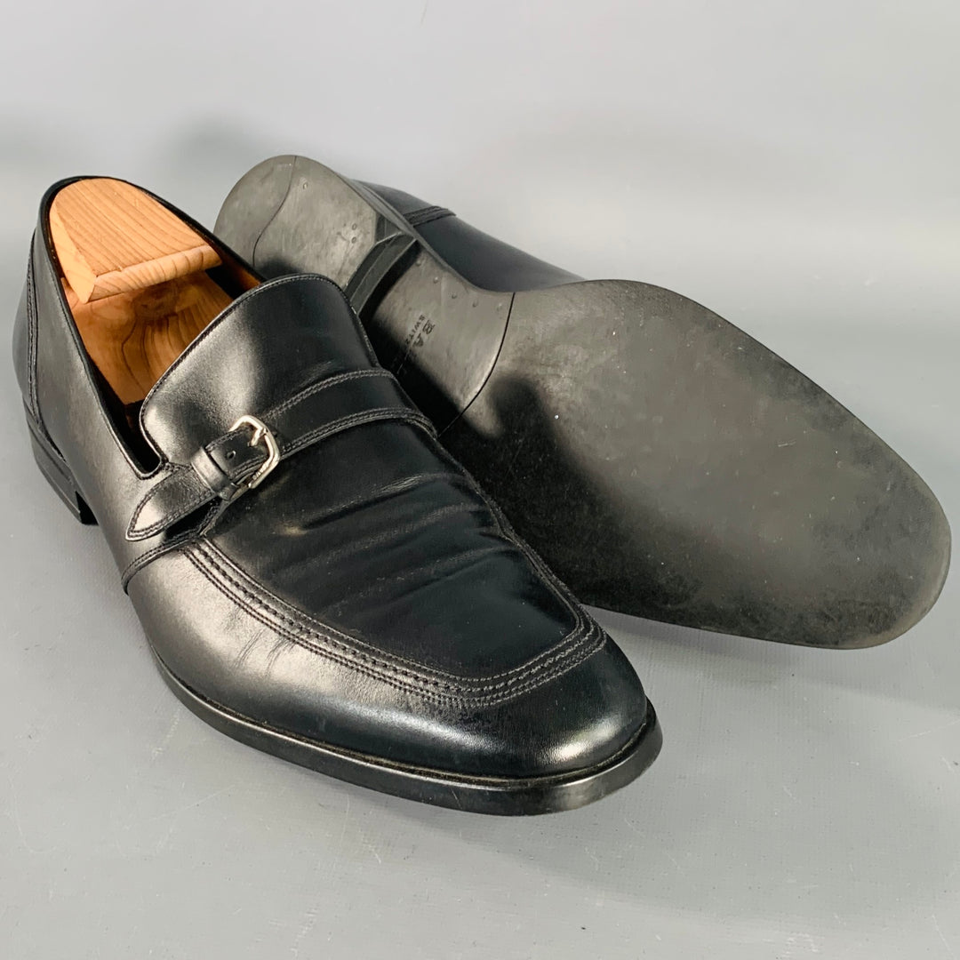 BALLY Size 12 Lavoli Black Silver Leather Buckle Loafers
