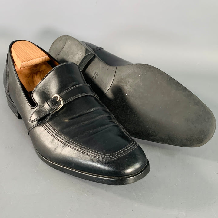 BALLY Size 12 Lavoli Black Silver Leather Buckle Loafers