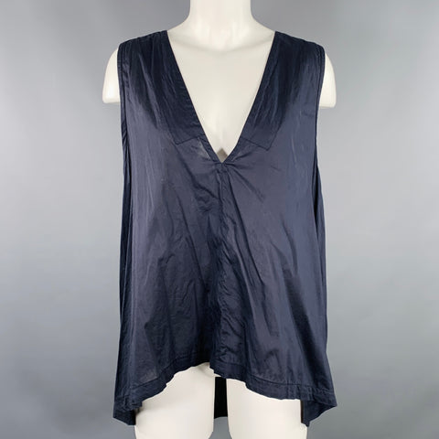 DRIES VAN NOTEN Size 6 Grey Slate Cotton Pleated V-Neck A-Line Casual Top