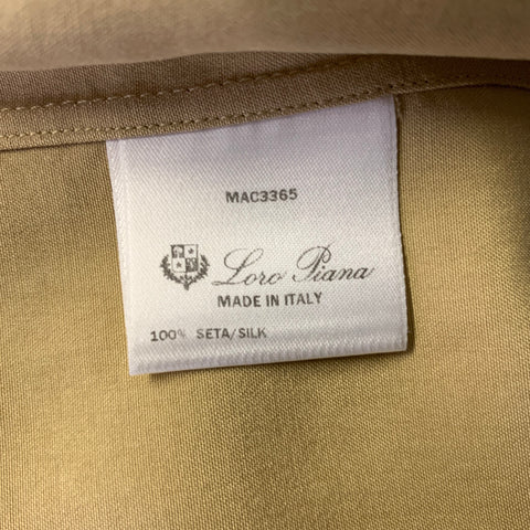 LORO PIANA Size L Camel Silk Spread Collar Long Sleeve Shirt