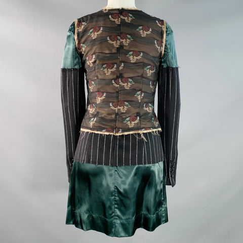 MAISON MARGIELA Size S Black Multi Color Silk Polyester Floral Layered Dress