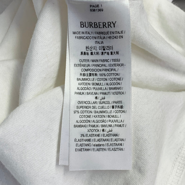 BURBERRY Size L White Blue Logo Print Cotton Blend Short Sleeve T-shirt