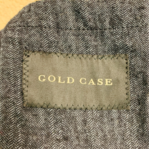 GOLD CASE Size S Navy Cream Linen Wool Herringbone Single Breasted Jacket