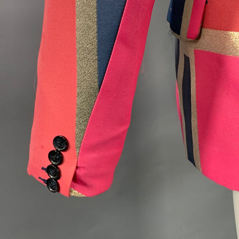 MR TURK Size 38 Pink Navy Color Block Polyester Blend Sport Coat