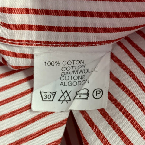 FACONNABLE Size L White Red Stripe Cotton One Pocket Long Sleeve Shirt