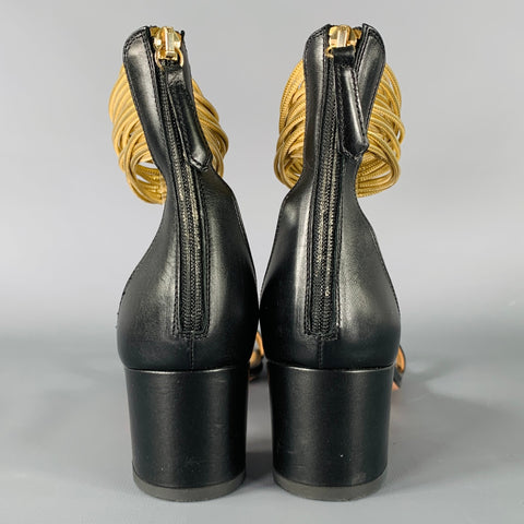 AQUAZZURA Size 8 Black Gold Back Zip Sandals