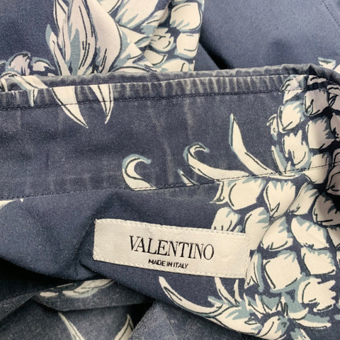 VALENTINO Size M Navy White Pineapple Print Cotton Button Up Long Sleeve Shirt
