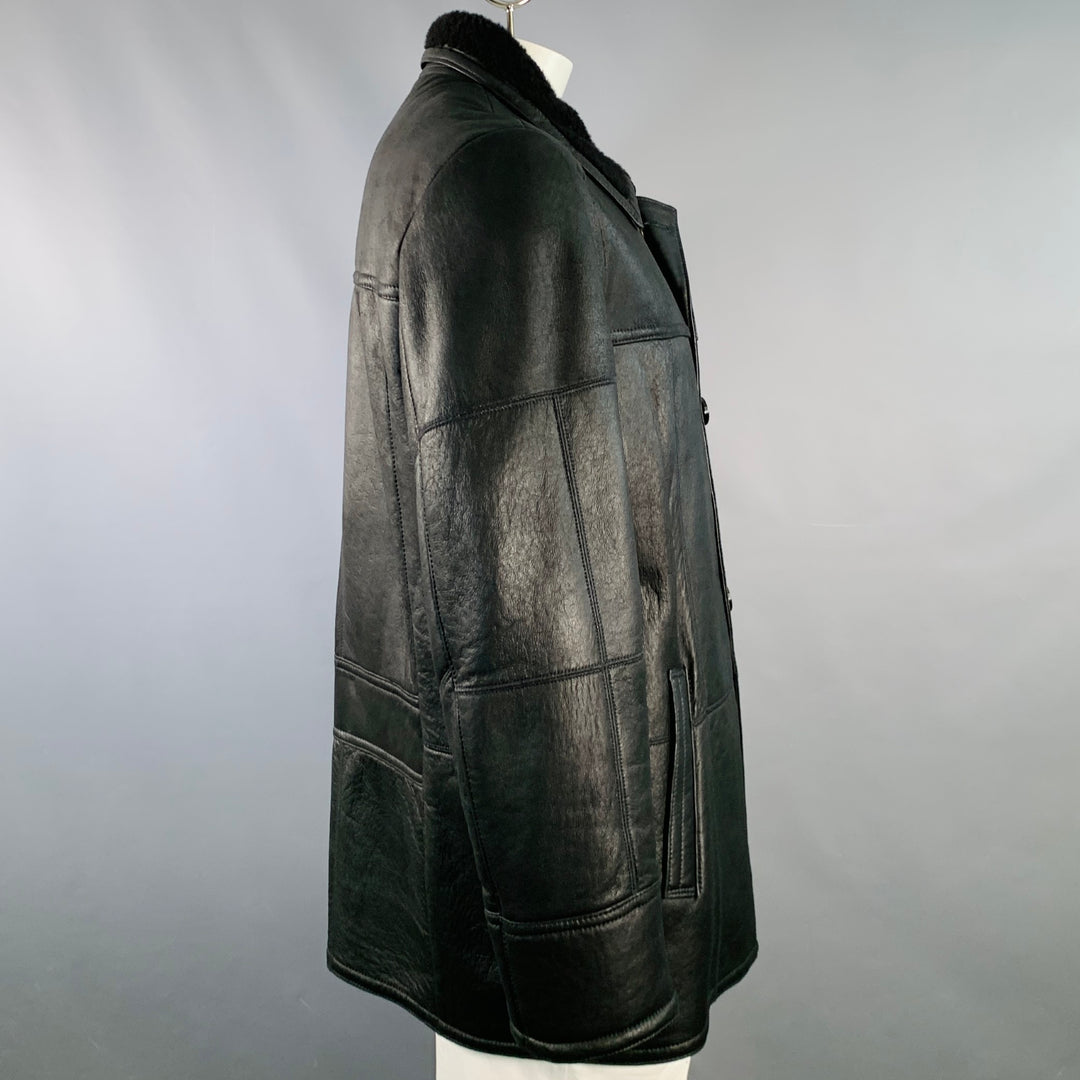 KNIGHT OF NEW ZEALAND Size L Black Lambskin Leather Zip Buttons Coat