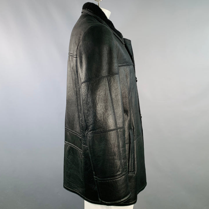 KNIGHT OF NEW ZEALAND Size L Black Lambskin Leather Zip Buttons Coat