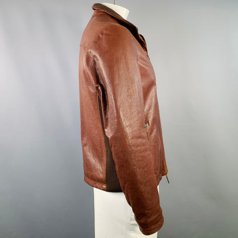 FRATELLI ROSSETTI Size 42 Brown Leather Zip Pockets Jacket