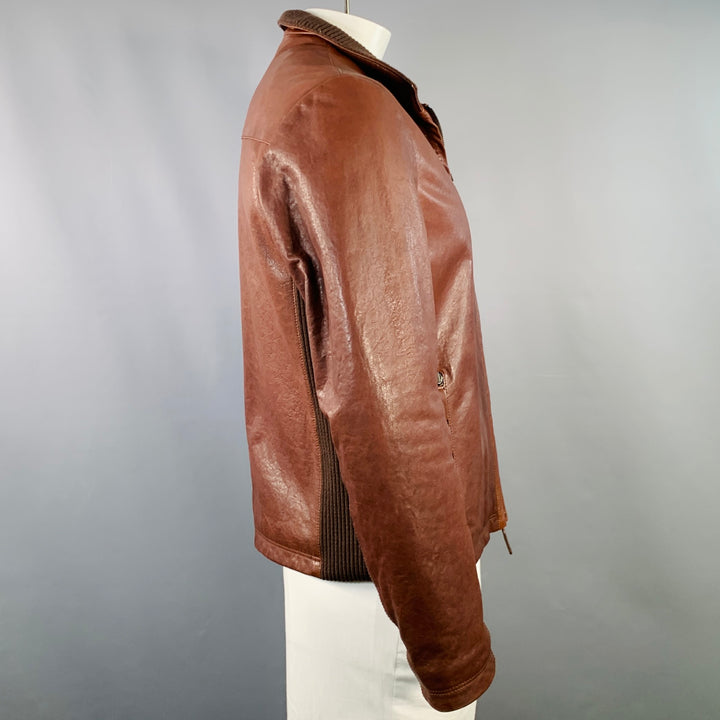 FRATELLI ROSSETTI Size 42 Brown Leather Zip Pockets Jacket
