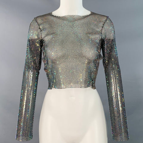 SANTA BRANDS Size XS/S Black Silver Polyester Blend Rhinestones Mesh Crop Casual Top