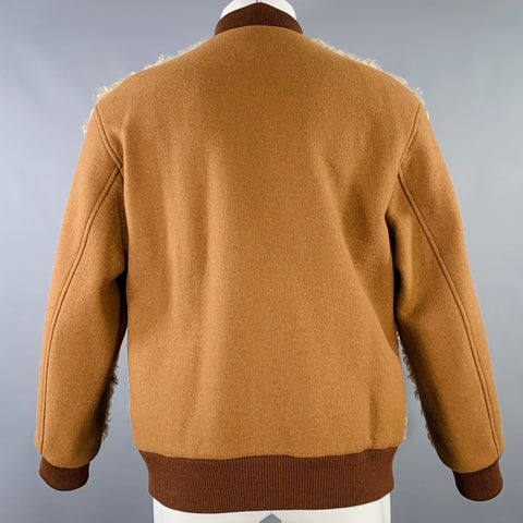 DRIES VAN NOTEN Size S Tan Brown Shaggy Faux Shearling Bomber Jacket