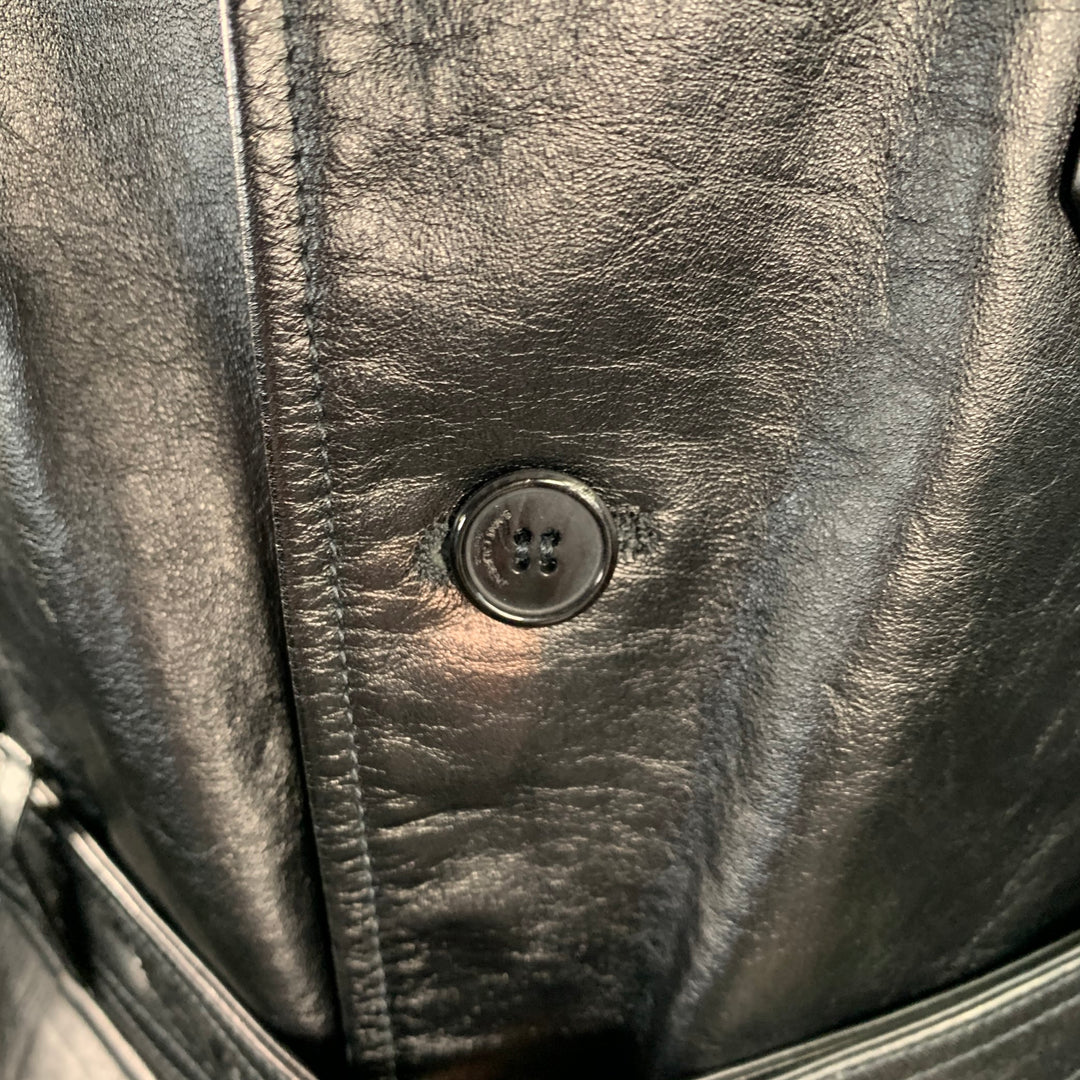 SAINT LAURENT Size M Black Calf Leather Belted Jacket