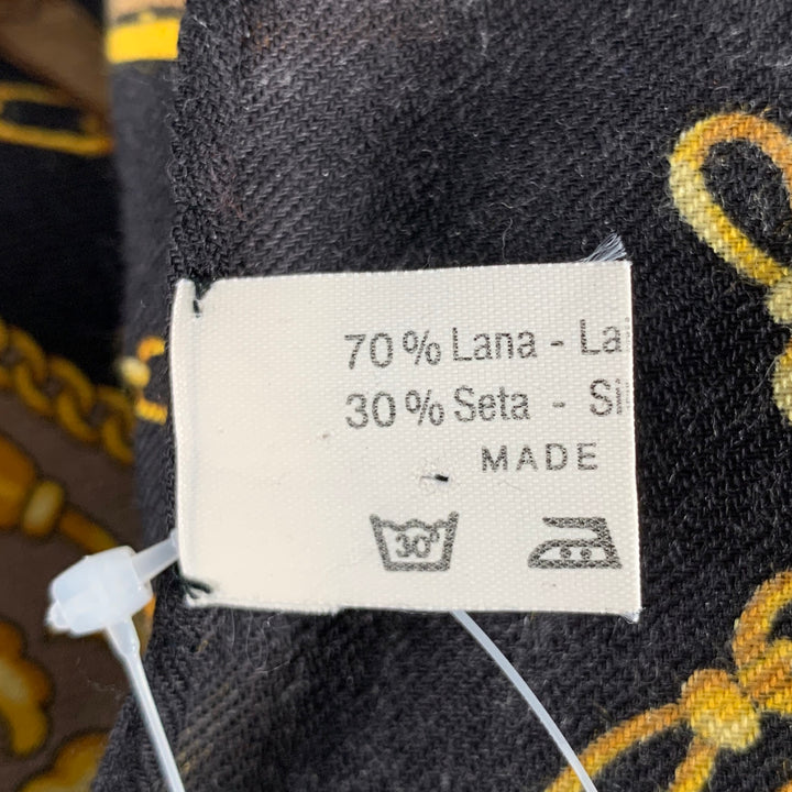 SULKA Black Gold Baroque Wool Silk Scarf