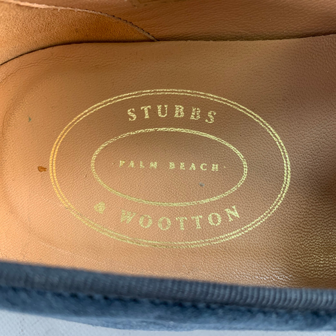 STUBBS & WOOTTON Size 10.5 Royal Anchor Navy Gold Embroidery Velvet Loafers