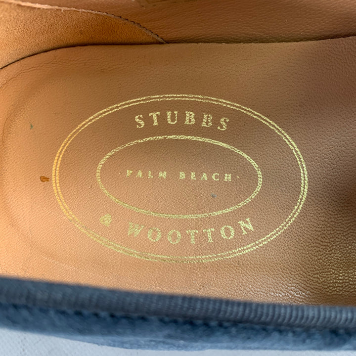 STUBBS & WOOTTON Size 10.5 Royal Anchor Navy Gold Embroidery Velvet Loafers