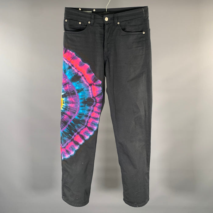 DRIES VAN NOTEN Size 30 Black Multi-Color Dyed Cotton Casual Pants
