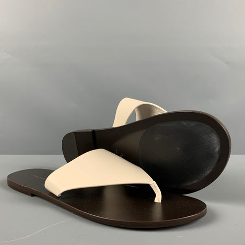 THE ROW Size 7.5 Cream Brown Leather Thong Sandals