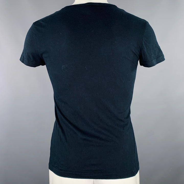 JOHN GALLIANO Size S Black Monogram Print Cotton V-Neck T-shirt